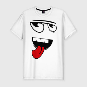 Мужская футболка премиум с принтом Прикольный смайл в Новосибирске, 92% хлопок, 8% лайкра | приталенный силуэт, круглый вырез ворота, длина до линии бедра, короткий рукав | smile | зубы | рожица | смайл | смайлик | ухмылка | язык