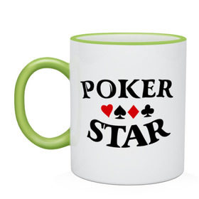 Кружка двухцветная с принтом Poker Stars в Новосибирске, керамика | объем — 330 мл, диаметр — 80 мм. Цветная ручка и кайма сверху, в некоторых цветах — вся внутренняя часть | poker | stars | пики | покер | старс