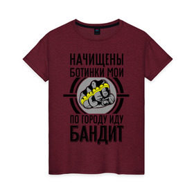 Женская футболка хлопок с принтом Бандит в Новосибирске, 100% хлопок | прямой крой, круглый вырез горловины, длина до линии бедер, слегка спущенное плечо | баста | ноггано