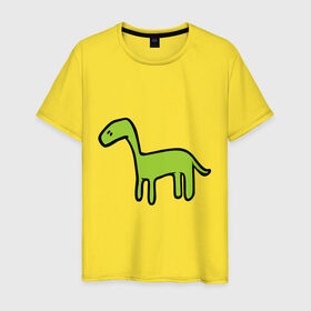 Мужская футболка хлопок с принтом Дино - детский рисунок в Новосибирске, 100% хлопок | прямой крой, круглый вырез горловины, длина до линии бедер, слегка спущенное плечо. | дети | дино | динозавр | диплодок | рисунок