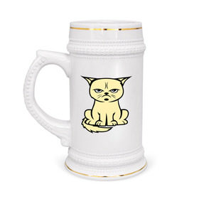 Кружка пивная с принтом Недовольный кот в Новосибирске,  керамика (Материал выдерживает высокую температуру, стоит избегать резкого перепада температур) |  объем 630 мл | Тематика изображения на принте: cat | grumpy | киса | кот | котэ | кошка | недовольный