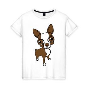 Женская футболка хлопок с принтом Милая собачка в Новосибирске, 100% хлопок | прямой крой, круглый вырез горловины, длина до линии бедер, слегка спущенное плечо | Тематика изображения на принте: милая | пес | собака | собачка | терьер | той | чихуахуа