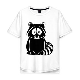 Мужская футболка хлопок Oversize с принтом Милый енот в Новосибирске, 100% хлопок | свободный крой, круглый ворот, “спинка” длиннее передней части | енот