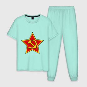 Мужская пижама хлопок с принтом Звезда с серпом п и молотом в Новосибирске, 100% хлопок | брюки и футболка прямого кроя, без карманов, на брюках мягкая резинка на поясе и по низу штанин
 | 