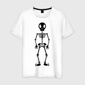 Мужская футболка хлопок с принтом Скелетик в Новосибирске, 100% хлопок | прямой крой, круглый вырез горловины, длина до линии бедер, слегка спущенное плечо. | Тематика изображения на принте: 