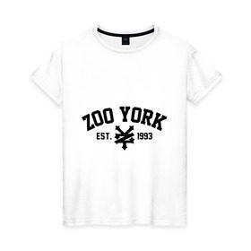 Женская футболка хлопок с принтом Zoo York в Новосибирске, 100% хлопок | прямой крой, круглый вырез горловины, длина до линии бедер, слегка спущенное плечо | 300 | york | zoo | антибренд | зоо | йорк