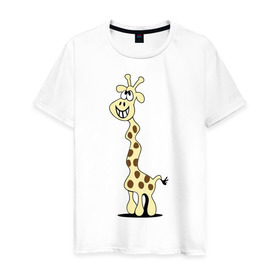 Мужская футболка хлопок с принтом Упоротый жираф в Новосибирске, 100% хлопок | прямой крой, круглый вырез горловины, длина до линии бедер, слегка спущенное плечо. | бешеный | длинный | жираф | кривой | сумасшедший | упоротый | чокнутый