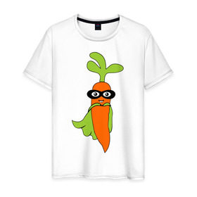 Мужская футболка хлопок с принтом Супер-морковь в Новосибирске, 100% хлопок | прямой крой, круглый вырез горловины, длина до линии бедер, слегка спущенное плечо. | супергерой