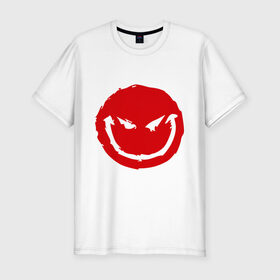Мужская футболка премиум с принтом Коварный смайл в Новосибирске, 92% хлопок, 8% лайкра | приталенный силуэт, круглый вырез ворота, длина до линии бедра, короткий рукав | зловещий | злой | коварный | недобрый | смайл | улыбка | усмешка | ухмылка | хищный