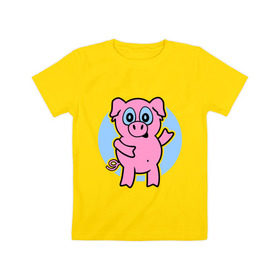 Детская футболка хлопок с принтом Поросенок в Новосибирске, 100% хлопок | круглый вырез горловины, полуприлегающий силуэт, длина до линии бедер | кабан | милый | поросенок | пятачок | розовый | свинья | хрюша