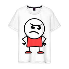 Мужская футболка хлопок с принтом Суровый парень в Новосибирске, 100% хлопок | прямой крой, круглый вырез горловины, длина до линии бедер, слегка спущенное плечо. | злой | мальчик | мужик | парень | стикмэн | суровый | хмурый