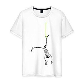 Мужская футболка хлопок с принтом Висячий скелетик в Новосибирске, 100% хлопок | прямой крой, круглый вырез горловины, длина до линии бедер, слегка спущенное плечо. | скелет