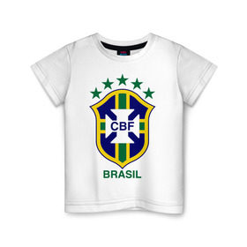 Детская футболка хлопок с принтом Сборная Бразилии по футболу в Новосибирске, 100% хлопок | круглый вырез горловины, полуприлегающий силуэт, длина до линии бедер | Тематика изображения на принте: бразилия