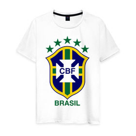 Мужская футболка хлопок с принтом Сборная Бразилии по футболу в Новосибирске, 100% хлопок | прямой крой, круглый вырез горловины, длина до линии бедер, слегка спущенное плечо. | бразилия