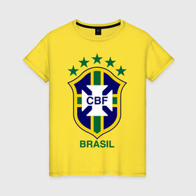 Женская футболка хлопок с принтом Сборная Бразилии по футболу в Новосибирске, 100% хлопок | прямой крой, круглый вырез горловины, длина до линии бедер, слегка спущенное плечо | бразилия