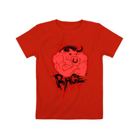 Детская футболка хлопок с принтом Rage (Ярость) в Новосибирске, 100% хлопок | круглый вырез горловины, полуприлегающий силуэт, длина до линии бедер | Тематика изображения на принте: bull | rage | бык | качок | силовой | спорт | ярость
