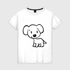 Женская футболка хлопок с принтом Маленький милый щенок в Новосибирске, 100% хлопок | прямой крой, круглый вырез горловины, длина до линии бедер, слегка спущенное плечо | белый | животные | маленький | милый | пес | прикольные | собака | щенок