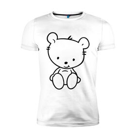 Мужская футболка премиум с принтом Белый мишка в Новосибирске, 92% хлопок, 8% лайкра | приталенный силуэт, круглый вырез ворота, длина до линии бедра, короткий рукав | белый | маленький | медведь | медвежонок | милый | мишка | мишутка