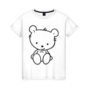 Женская футболка хлопок с принтом Белый мишка в Новосибирске, 100% хлопок | прямой крой, круглый вырез горловины, длина до линии бедер, слегка спущенное плечо | белый | маленький | медведь | медвежонок | милый | мишка | мишутка