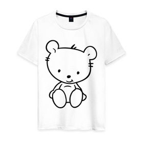Мужская футболка хлопок с принтом Белый мишка в Новосибирске, 100% хлопок | прямой крой, круглый вырез горловины, длина до линии бедер, слегка спущенное плечо. | белый | маленький | медведь | медвежонок | милый | мишка | мишутка