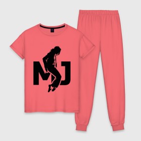 Женская пижама хлопок с принтом Майкл Джексон в Новосибирске, 100% хлопок | брюки и футболка прямого кроя, без карманов, на брюках мягкая резинка на поясе и по низу штанин | jackson | king | michael | music | pop | джексон | джэксон | король | майкл | музыка | поп | попса