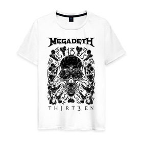 Мужская футболка хлопок с принтом Megadeth thirteen в Новосибирске, 100% хлопок | прямой крой, круглый вырез горловины, длина до линии бедер, слегка спущенное плечо. | megadeth