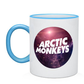 Кружка двухцветная с принтом Arctic monkeys space logo в Новосибирске, керамика | объем — 330 мл, диаметр — 80 мм. Цветная ручка и кайма сверху, в некоторых цветах — вся внутренняя часть | arctic monkeys