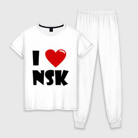 Женская пижама хлопок с принтом I LOVE NSK в Новосибирске, 100% хлопок | брюки и футболка прямого кроя, без карманов, на брюках мягкая резинка на поясе и по низу штанин | новосибирск | нск | россия | сибирь | я люблю.