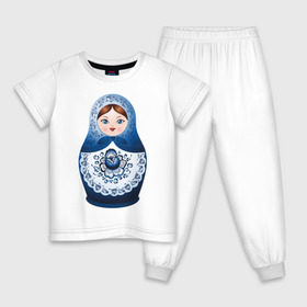 Детская пижама хлопок с принтом Матрешка Гжель в Новосибирске, 100% хлопок |  брюки и футболка прямого кроя, без карманов, на брюках мягкая резинка на поясе и по низу штанин
 | русь