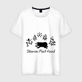 Мужская футболка хлопок с принтом Siberian Fast food в Новосибирске, 100% хлопок | прямой крой, круглый вырез горловины, длина до линии бедер, слегка спущенное плечо. | Тематика изображения на принте: siberia fastfood | елки | фастфуд