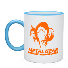Кружка двухцветная с принтом Metal Gear Solid Fox в Новосибирске, керамика | объем — 330 мл, диаметр — 80 мм. Цветная ручка и кайма сверху, в некоторых цветах — вся внутренняя часть | Тематика изображения на принте: лиса