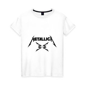 Женская футболка хлопок с принтом Metallica в Новосибирске, 100% хлопок | прямой крой, круглый вырез горловины, длина до линии бедер, слегка спущенное плечо | металлика