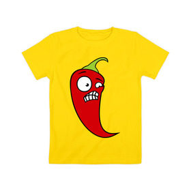 Детская футболка хлопок с принтом Перец в Новосибирске, 100% хлопок | круглый вырез горловины, полуприлегающий силуэт, длина до линии бедер | красный | оскал | острый | перец | чили