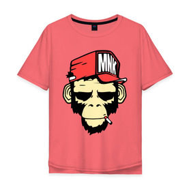 Мужская футболка хлопок Oversize с принтом Monkey Swag в Новосибирске, 100% хлопок | свободный крой, круглый ворот, “спинка” длиннее передней части | cap | hat | head | mnk | monkey | swag | голова | кепка | мартышка | обезьяна | свэг