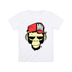 Детская футболка хлопок с принтом Monkey Swag в Новосибирске, 100% хлопок | круглый вырез горловины, полуприлегающий силуэт, длина до линии бедер | cap | hat | head | mnk | monkey | swag | голова | кепка | мартышка | обезьяна | свэг