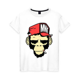 Женская футболка хлопок с принтом Monkey Swag в Новосибирске, 100% хлопок | прямой крой, круглый вырез горловины, длина до линии бедер, слегка спущенное плечо | cap | hat | head | mnk | monkey | swag | голова | кепка | мартышка | обезьяна | свэг