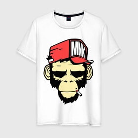 Мужская футболка хлопок с принтом Monkey Swag в Новосибирске, 100% хлопок | прямой крой, круглый вырез горловины, длина до линии бедер, слегка спущенное плечо. | cap | hat | head | mnk | monkey | swag | голова | кепка | мартышка | обезьяна | свэг