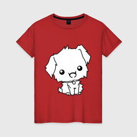 Женская футболка хлопок с принтом Милый песик в Новосибирске, 100% хлопок | прямой крой, круглый вырез горловины, длина до линии бедер, слегка спущенное плечо | маленький | милый | пес | пушистый | собака | щенок