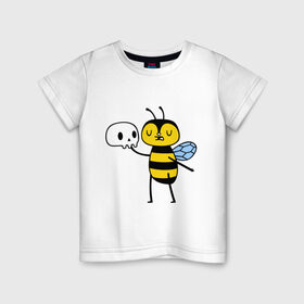 Детская футболка хлопок с принтом Пчелка Гамлет в Новосибирске, 100% хлопок | круглый вырез горловины, полуприлегающий силуэт, длина до линии бедер | Тематика изображения на принте: быть | вопрос | гамлет | не быть | пчела | череп | шекспир