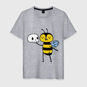 Мужская футболка хлопок с принтом Пчелка Гамлет в Новосибирске, 100% хлопок | прямой крой, круглый вырез горловины, длина до линии бедер, слегка спущенное плечо. | быть | вопрос | гамлет | не быть | пчела | череп | шекспир