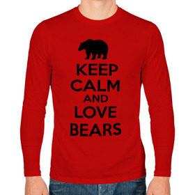 Мужской лонгслив хлопок с принтом Keep calm and love bears в Новосибирске, 100% хлопок |  | bear | calm | keep | love | любовь | медведь | сохранять | спокойствие