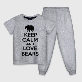 Детская пижама хлопок с принтом Keep calm and love bears в Новосибирске, 100% хлопок |  брюки и футболка прямого кроя, без карманов, на брюках мягкая резинка на поясе и по низу штанин
 | bear | calm | keep | love | любовь | медведь | сохранять | спокойствие