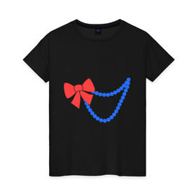 Женская футболка хлопок с принтом Бусы в Новосибирске, 100% хлопок | прямой крой, круглый вырез горловины, длина до линии бедер, слегка спущенное плечо | бант | бижутерия | бусы | ожерелье | украшение