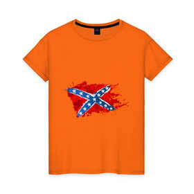 Женская футболка хлопок с принтом Конфедерация брызги в Новосибирске, 100% хлопок | прямой крой, круглый вырез горловины, длина до линии бедер, слегка спущенное плечо | америка | звезды | конфедеративные штаты америки | конфедерация | орел | патриоты | символика | сша | туристам | флаг