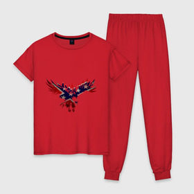 Женская пижама хлопок с принтом Орел в Новосибирске, 100% хлопок | брюки и футболка прямого кроя, без карманов, на брюках мягкая резинка на поясе и по низу штанин | америка | звезды | конфедеративные штаты америки | конфедерация | орел | патриоты | символика | сша | туристам | флаг