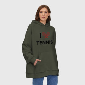 Худи SuperOversize хлопок с принтом I Love Tennis в Новосибирске, 70% хлопок, 30% полиэстер, мягкий начес внутри | карман-кенгуру, эластичная резинка на манжетах и по нижней кромке, двухслойный капюшон
 | ракетка | тенис | теннис | теннисист