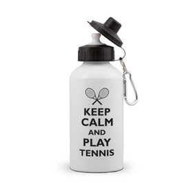 Бутылка спортивная с принтом Play tennis в Новосибирске, металл | емкость — 500 мл, в комплекте две пластиковые крышки и карабин для крепления | ракетка | тенис | теннис | теннисист