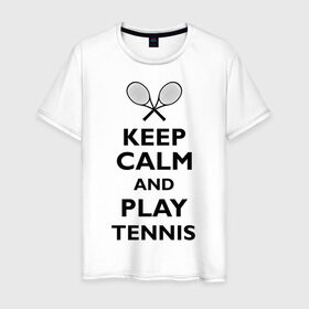 Мужская футболка хлопок с принтом Play tennis в Новосибирске, 100% хлопок | прямой крой, круглый вырез горловины, длина до линии бедер, слегка спущенное плечо. | ракетка | тенис | теннис | теннисист