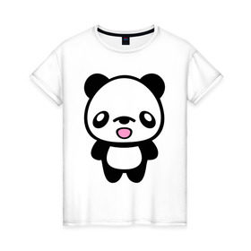Женская футболка хлопок с принтом Маленькая пандочка в Новосибирске, 100% хлопок | прямой крой, круглый вырез горловины, длина до линии бедер, слегка спущенное плечо | панда