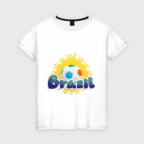 Женская футболка хлопок с принтом Brasil 2014 в Новосибирске, 100% хлопок | прямой крой, круглый вырез горловины, длина до линии бедер, слегка спущенное плечо | бразилия